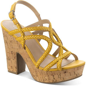 Sun + Stone Women Yellow Nadiya Cork Pumps Platform Strappy Sandals Size 9.5M